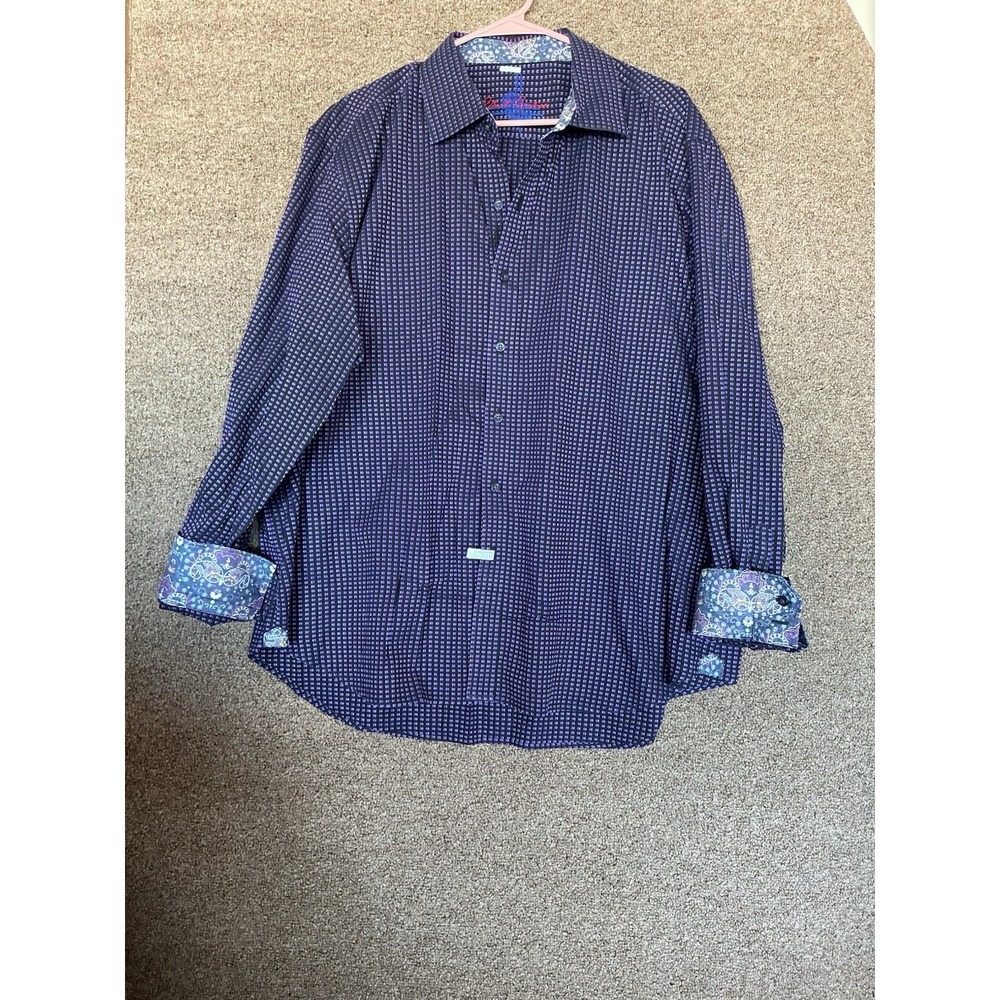 Robert Graham Purple Plaid Paisley Long Sleeve Shirt XXL‎ Preppy Classic READ